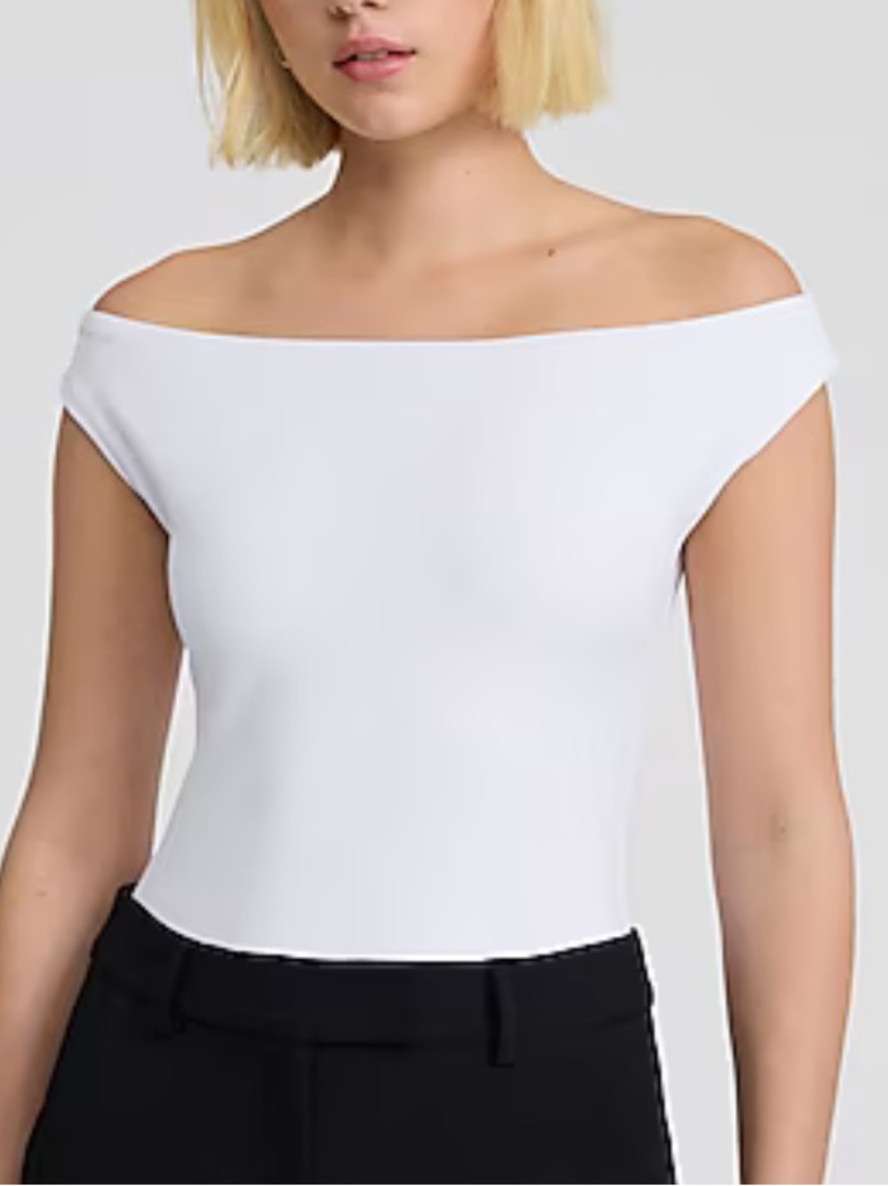 NWT Express Body Contour Off The Shoulder White Bodysuit High Compression Size S